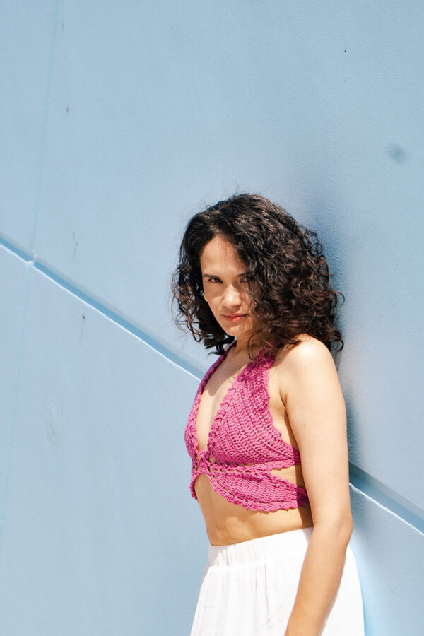 Rita butterfly crochet top Flamingo